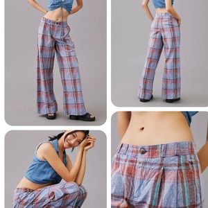 NEW By Anthropologie Women's Multicolor Plaid Wide-Leg Pants